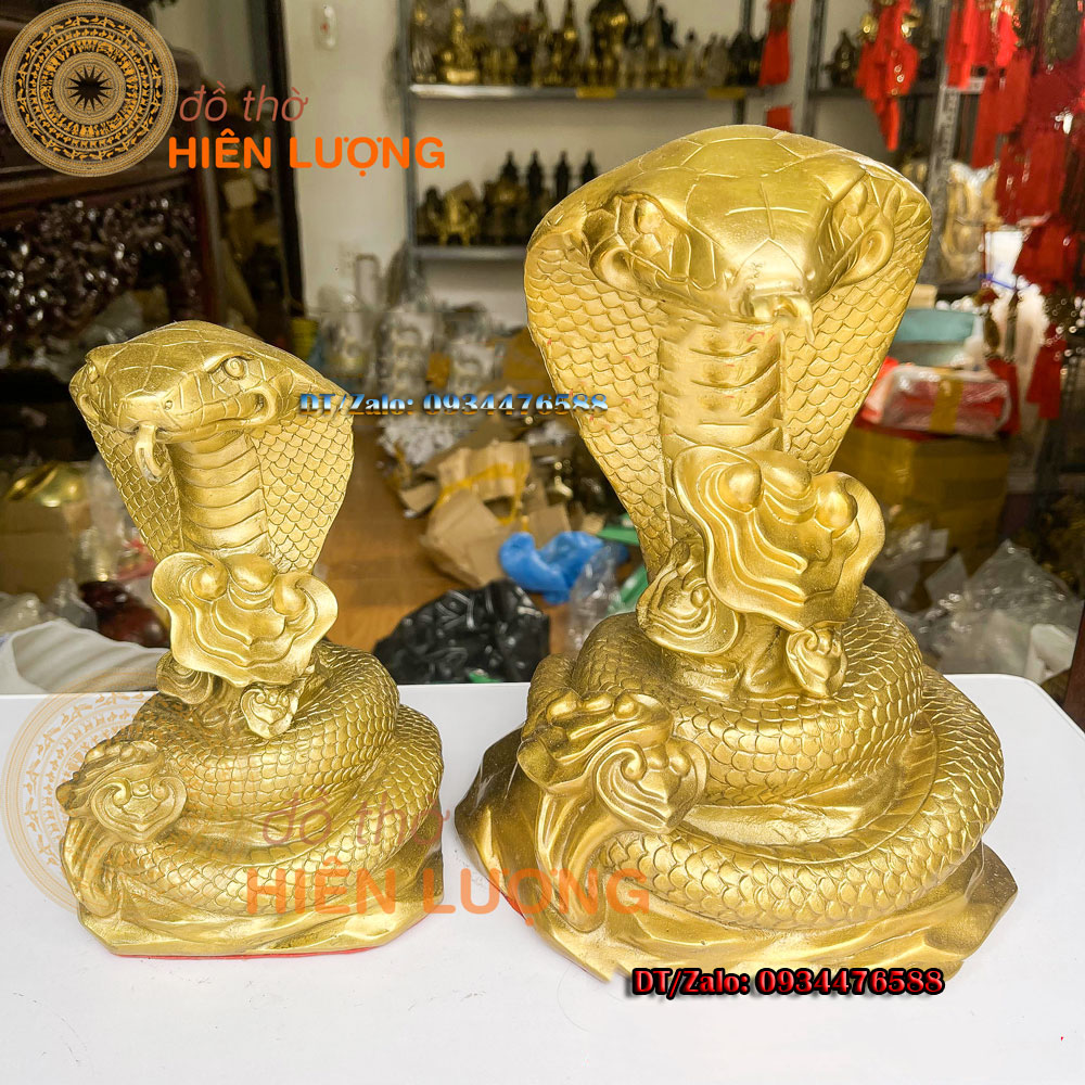 Tượng Rắn Hổ Mang Quấn Hoa Hồng Bằng Đồng Thau Nguyên Chất Cao 22cm Và 35cm - Linh Vật Phong Thủy