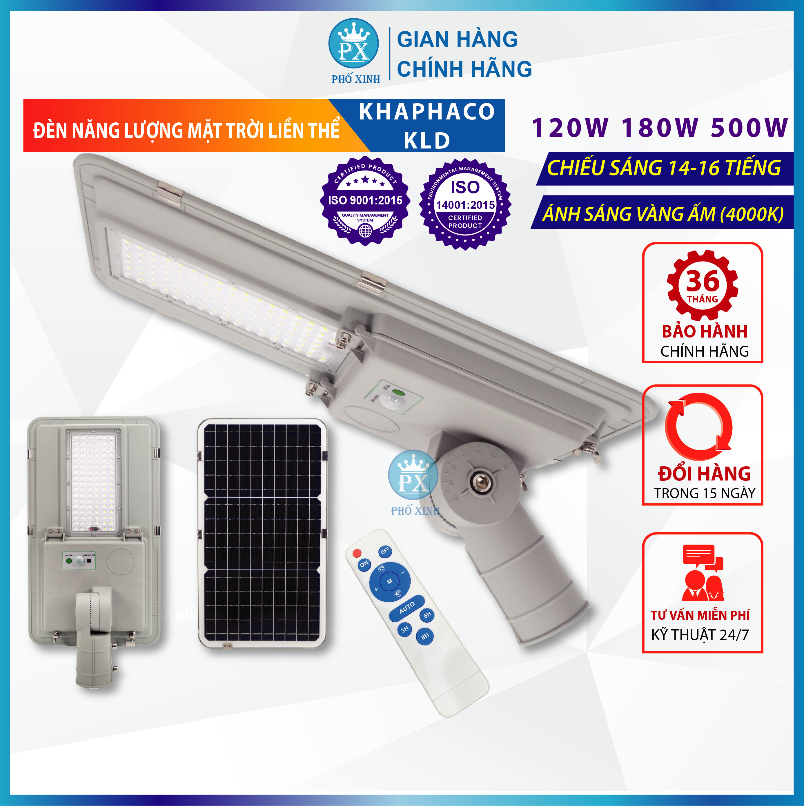 Đèn Pha Năng Lượng Mặt Trời KLD 500W 180W 120W KHAPHACO ĐỘ SÁNG CAO LIÊN TỤC ĐẾN 16 TIẾNG