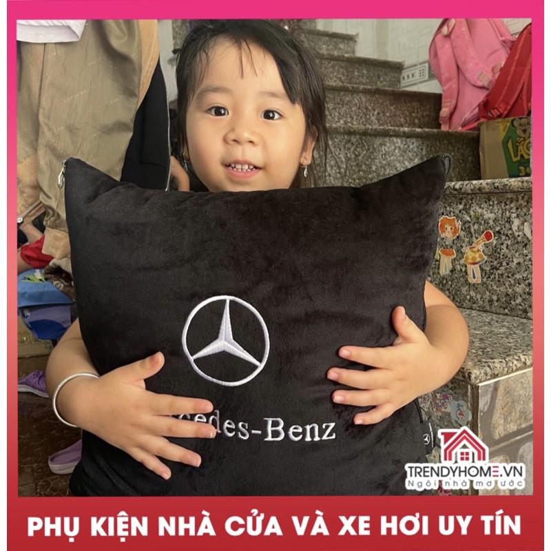 Gối tựa lưng liền chăn 2 in 1 mercedes, Lexus gối tựa lưng trên xe , chăn gối cho xe hơi chất Nhung màu đen sang trọng
