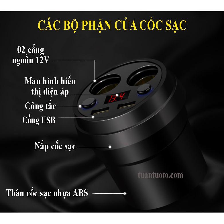 Cốc sạc đa năng 4 trong 1 trên ô tô