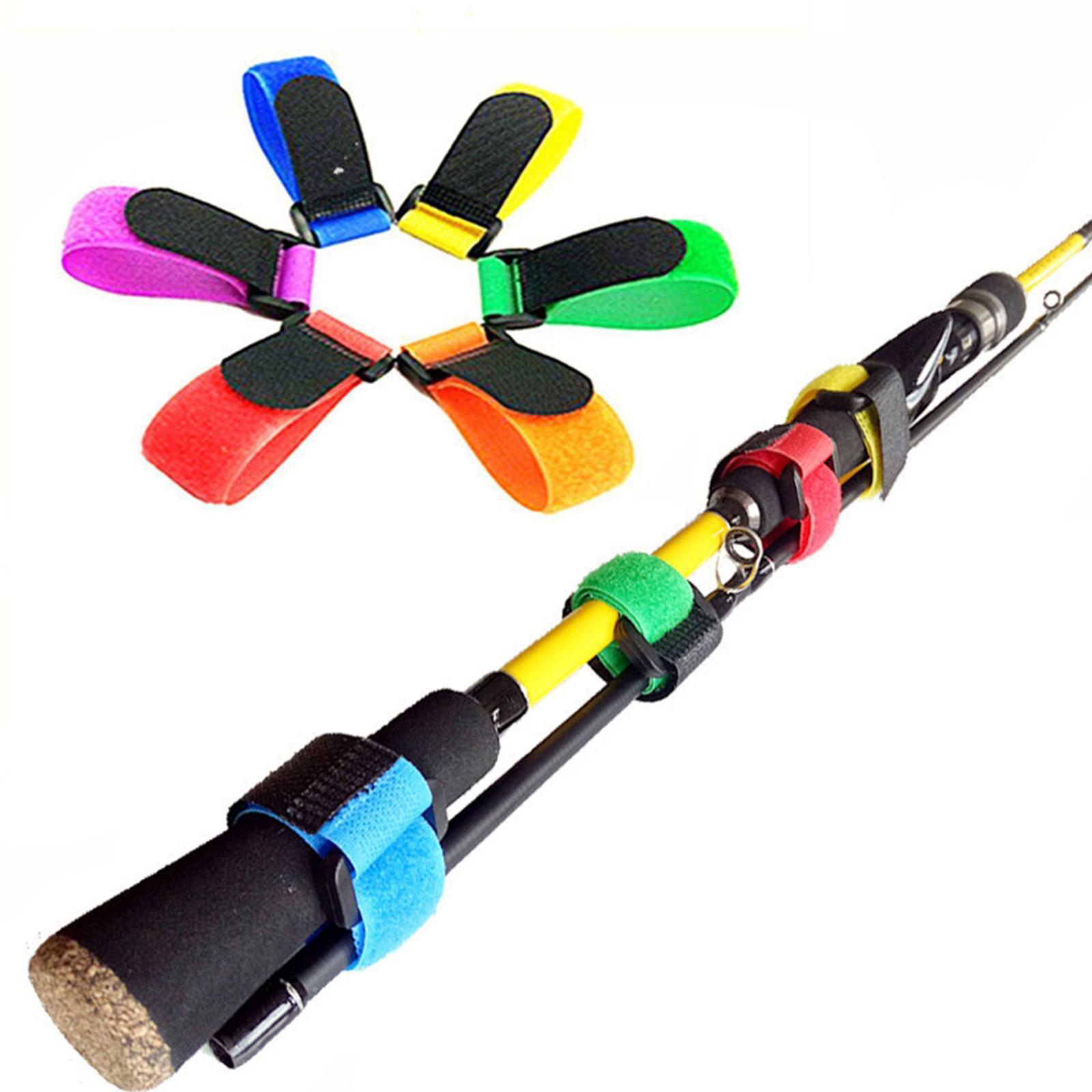 2x Set of 10 Fishing Rod Wrap Pole Straps, Elastic Nylon Fishing Rods Belt Ties Webbing with Loop Compression Bag Backpack Luggage Straps Band