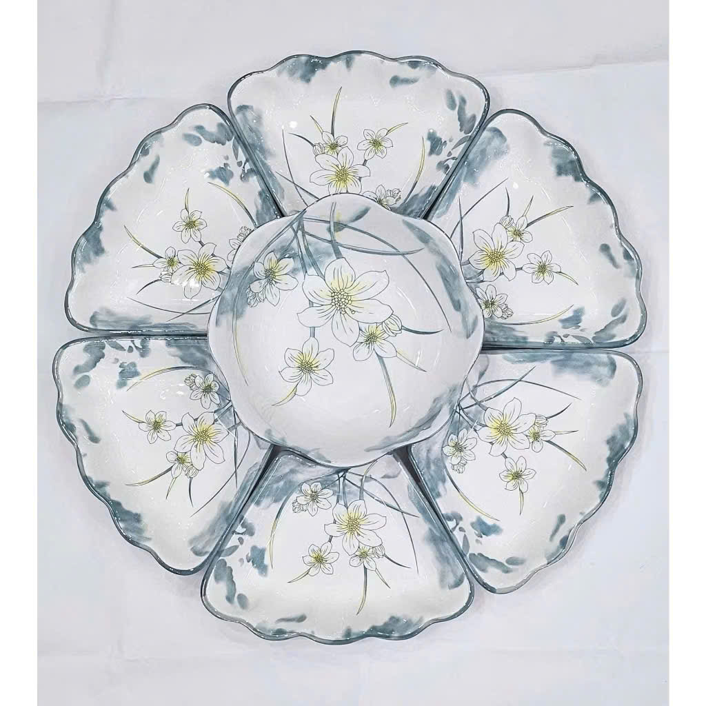 Bộ Bát Đĩa Gốm Sứ Cao Cấp, Hoa Mặt Trời Thắp Hương, Cúng Gia Tiên Hoa Thủy Tiên - HÀNG CHÍNH HÃNG MINIIN