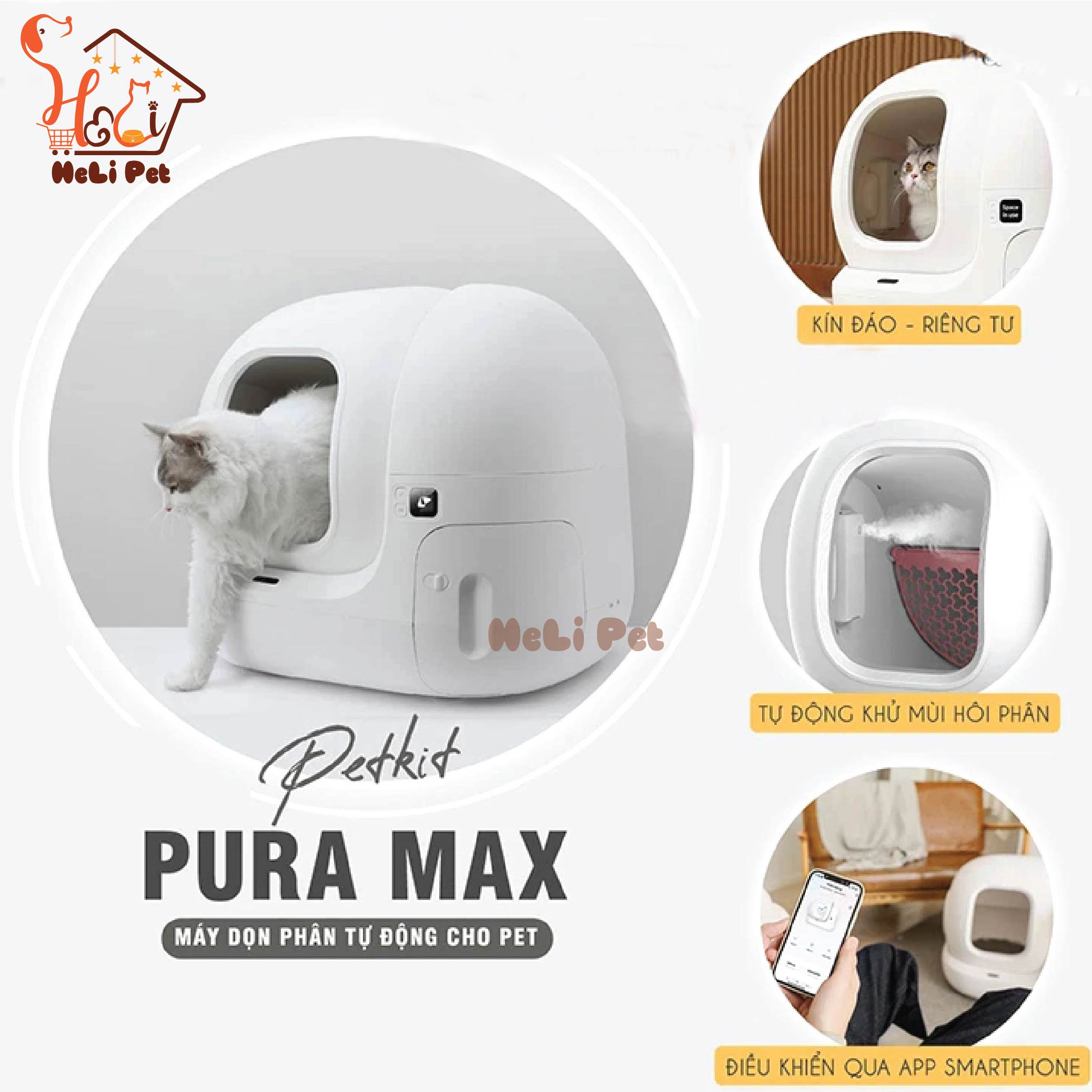 [CHÍNH HÃNG BH 18 THÁNG] Máy Vệ Sinh, Dọn Phân Mèo Tự Động PETKIT PURA MAX 2024 Kháng Khuẩn, Khử Mùi Dùng - HeLiPet