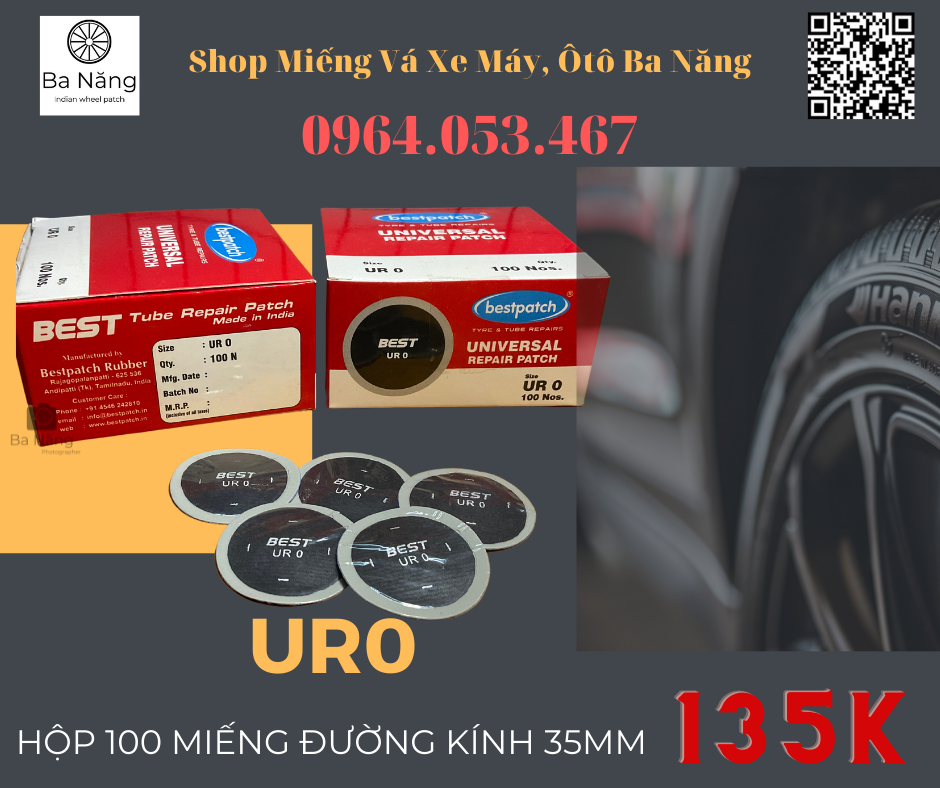 100 Miếng vá ruột xe máy, ôtô hình tròn UR0 35mm