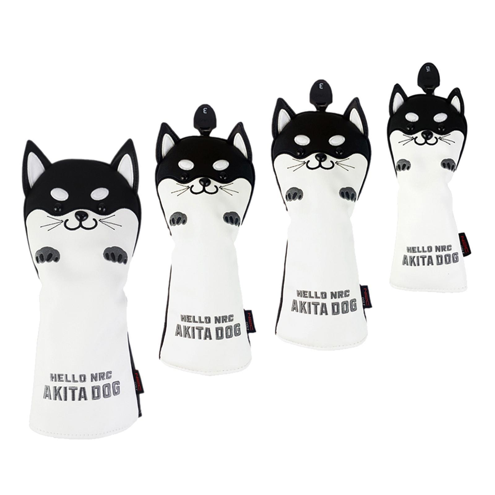 2xGolf Driver Head Cover PU Leather 400cc Woods Stylish Protector with No. Tag FW Black