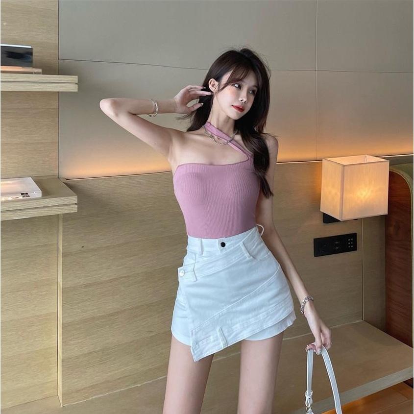 Quần nữ ngắn, quần nữ giả váy chất kaki co dãn màu trắng đen size S M L SKUQ-46