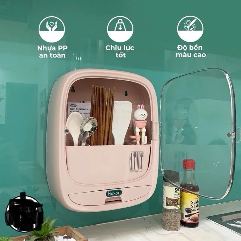 Hộp Đựng Đũa Thìa Dán Tường Bốn Ngăn Tiện Dụng Có Nắp Đậy, Dán Tường Siêu Chắc Chắn - Hàng Việt Nam - Giao Mầu Ngẫu Nhiên