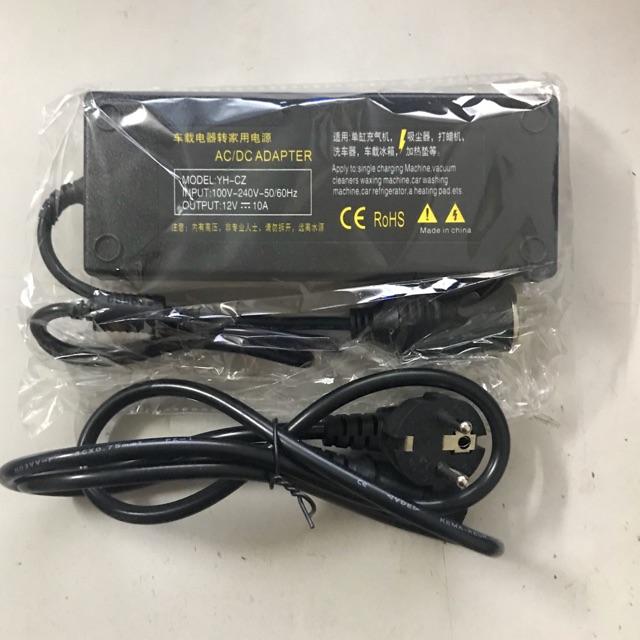 Adapter chuyển nguồn 220V-12V đầu ra tẩu sạc, công suất lớn 120w , 12v -10a, phích cắm 2 chân Carhome