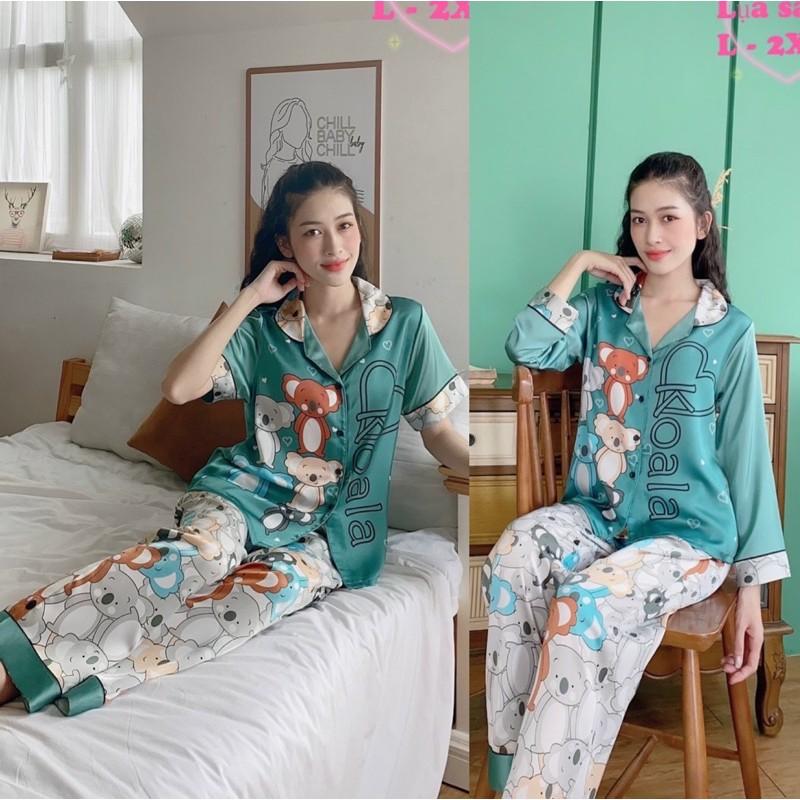 SIZE L-2XL(50-75kg)Pijama LỤA SATIN IN CHÂN, túi quần sâu