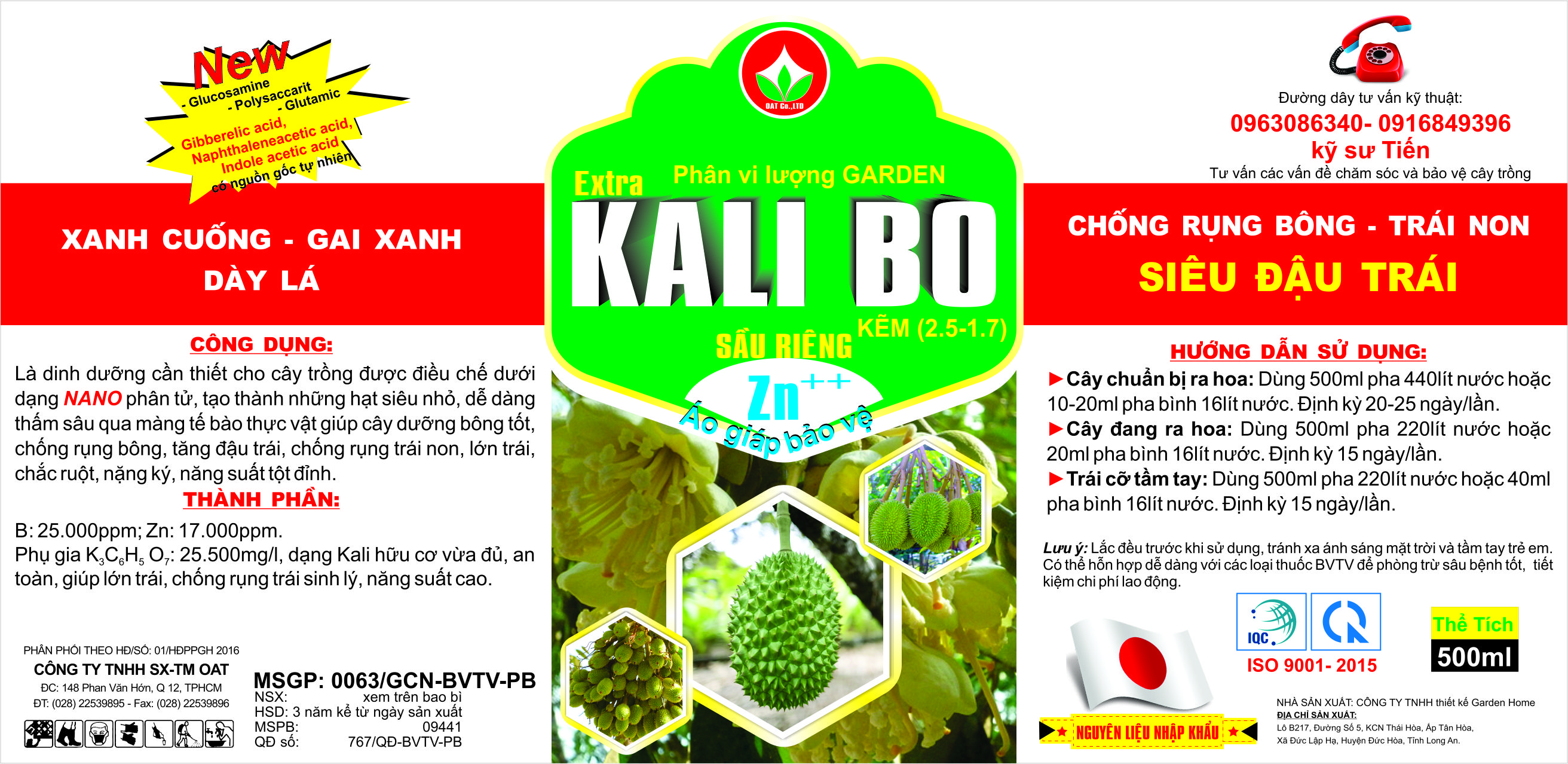 Phân bón lá Garden Kali Bo - Kẽm - Sầu riêng