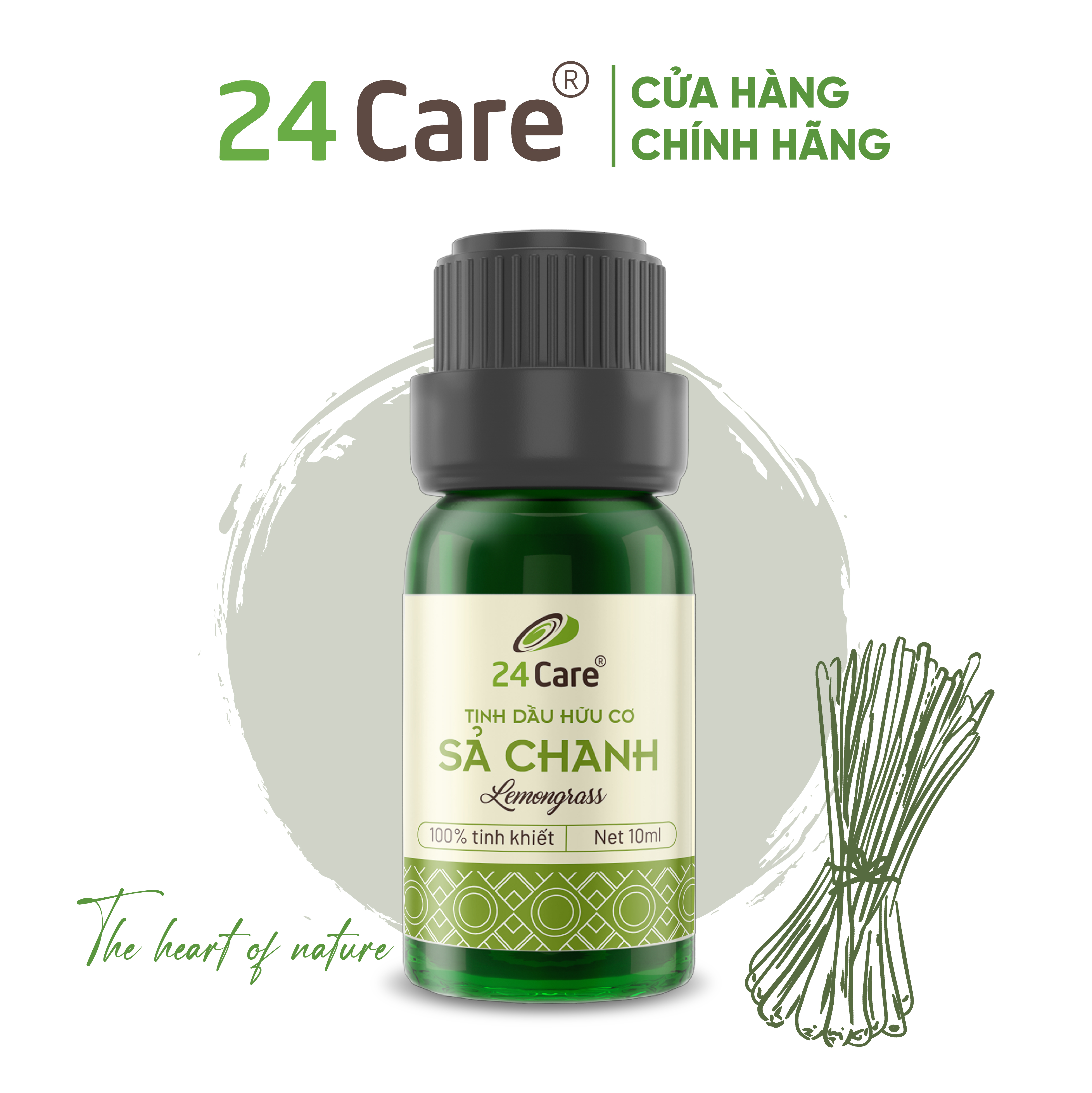 Tinh dầu Sả Chanh 24Care 100ML - Tinh Dầu Xông Thơm Phòng Giúp Giảm Căng Thẳng, Thư giãn, Đuổi Muỗi và Khử Mùi