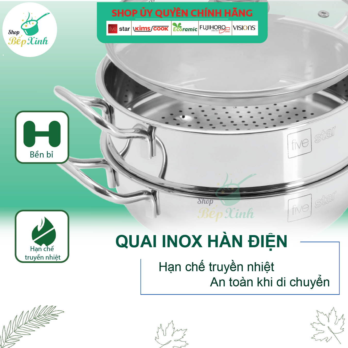 Nồi lẩu xửng hấp FIVESTAR 3 đáy từ nắp kính 24cm , 26cm , 28cm