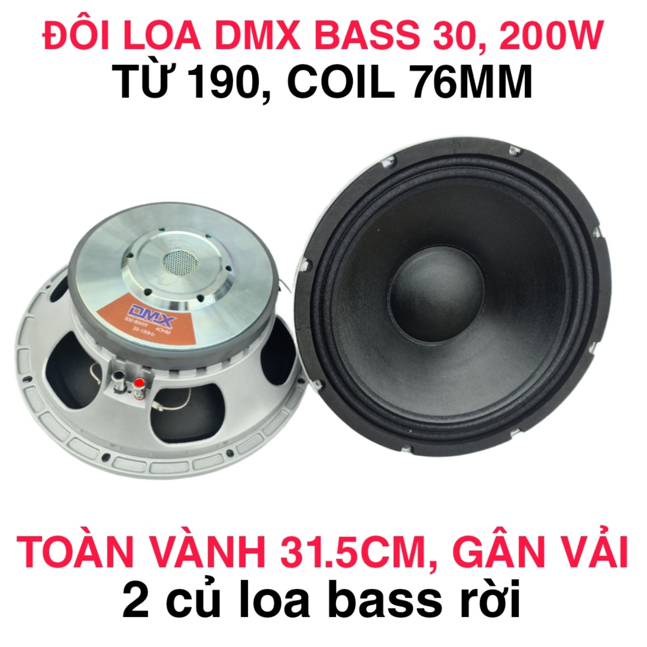 CẶP LOA BASS 30 DMX XƯƠNG MÀU GHI TỪ 190 COIL 76 - GIÁ 1 ĐÔI - CỦ LOA 3 TẤC