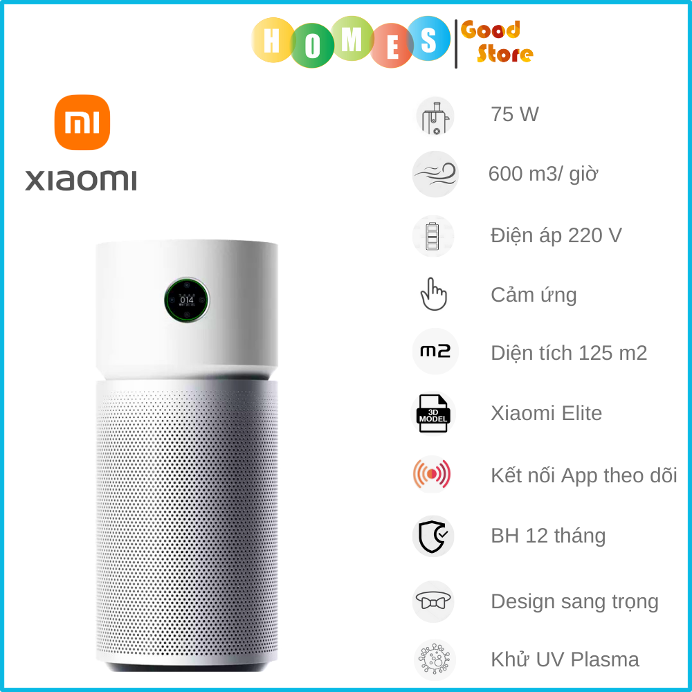 Máy Lọc Không Khí Xiaomi Elite Cao Cấp Khử Khuẩn Siêu Mịn, Khử Mùi Tia UVC Và Plasma, Màng Lọc Sợi Thủy Tinh Tĩnh Điện Kết Nối App, Phù Hợp Không Gian 125 m2 - Hàng Chính Hãng