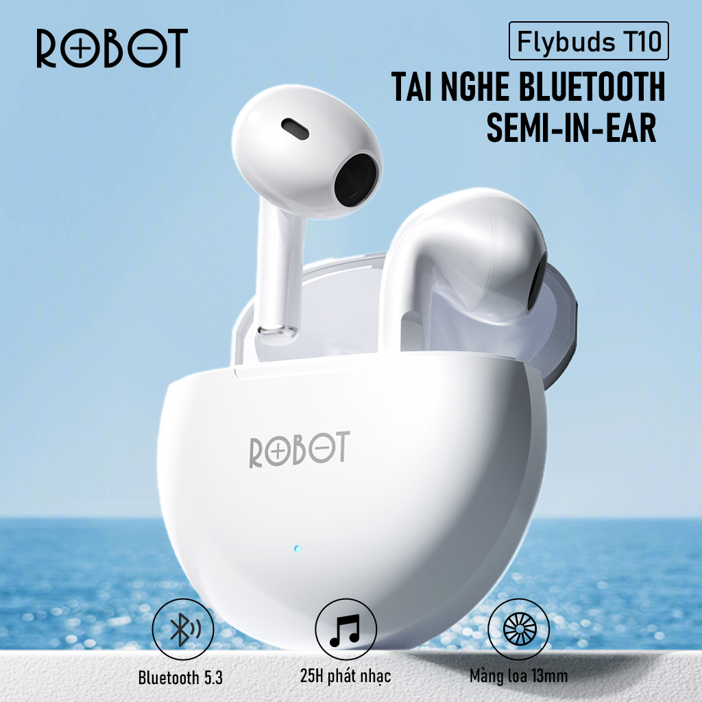 Tai Nghe TWS Bluetooth ROBOT Flybuds T10 Kiểu Dáng Nhét Tai Thời Gian Chơi Nhạc 25H Chống Nước IPX4 - Hàng Chính Hãng