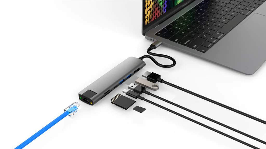 Cổng chuyển HyperDrive Slab 7-In-1 USB-C Hub dành cho Macbook, Surface, PC &amp; Devices - HD22H - Grey - Hàng Chính Hãng