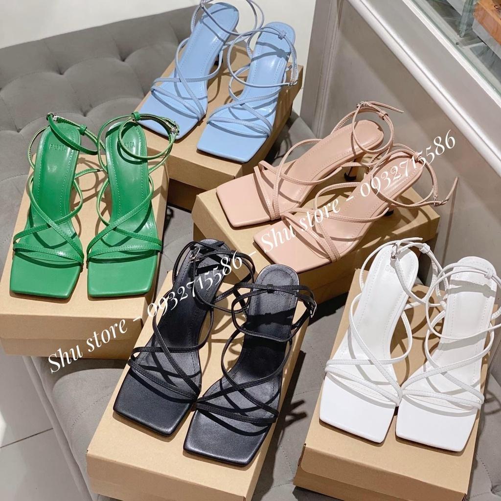 SANDAL GÓT NHỌN THỜI TRANG KHÓA GÀI SHU STORE - SANDAL MŨI VUÔNG QUAI NGANG 2 QUAI CHÉO