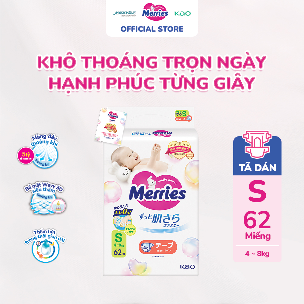 Tã dán Merries cỡ S 62 miếng