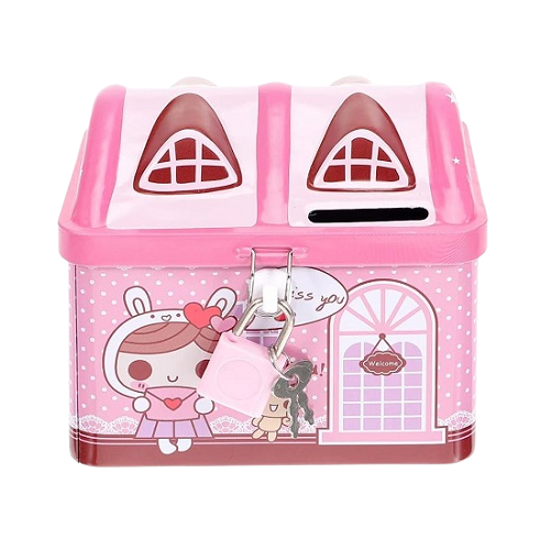 Két Sắt Ống Heo Tiết Kiệm Hình Ngôi Nhà Có Khóa Mini Cho Bé PaKaSa