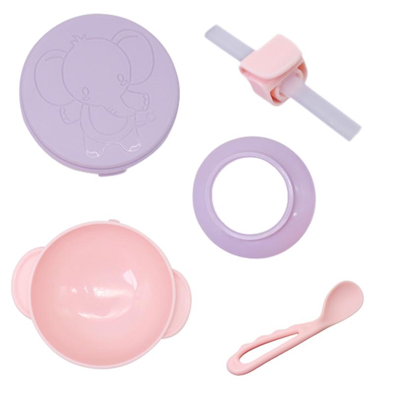 4 Cái/bộ Bé Bộ Đồ Ăn Thực Phẩm Silicon Cao Cấp Trẻ Em Bát Ăn + Thìa + Ống Hút + Nắp Đậy Hút Không trượt Tập Đi Đào Tạo Dụng Cụ