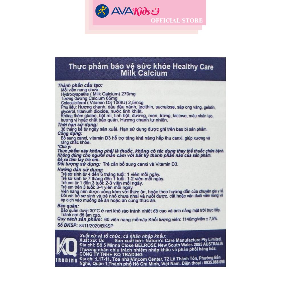 Viên uống Healthy Care Kids Milk Calcium hỗ trợ xương và răng chắc khỏe 60 viên (từ 4 tháng)