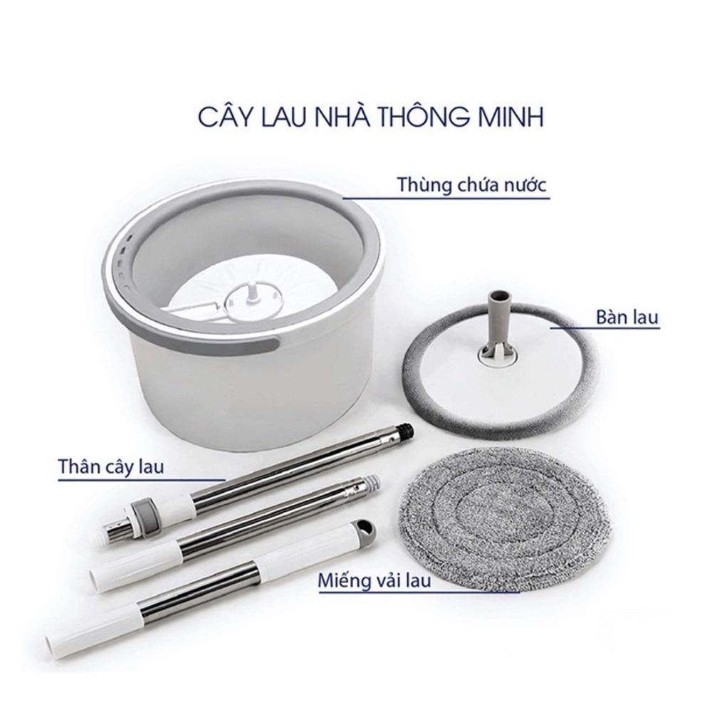 Chổi lau nhà thông minh tách nước bẩn K9 xoay 360 độ, cây lau nhà tự vắt thông minh kèm xô thế hệ mới, tặng 2 bông lau