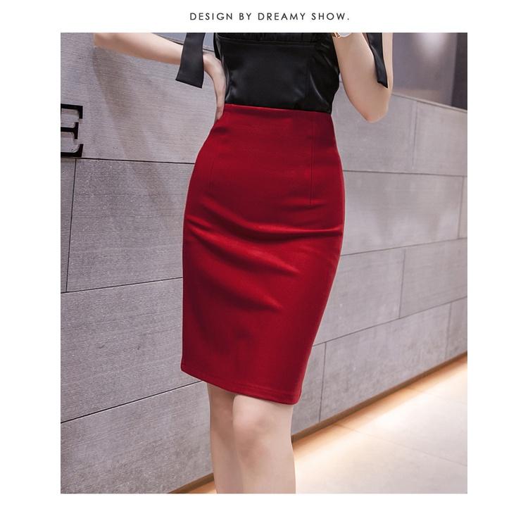 Chân Váy Công Sở Bút Chì Dài Tới Gối Màu Đỏ CHIPY From Ôm Lưng Thun Cạp Cao Cá Tính Kiểu Vintage, Ulzzang Đẹp MCV222
