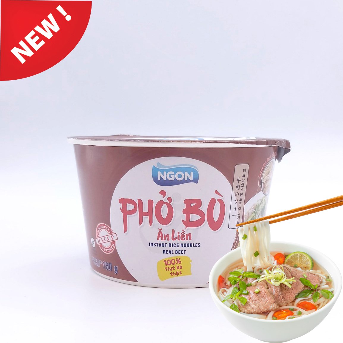 Lốc 6 tô Phở bò ăn liền NGON 150g có thịt bắp