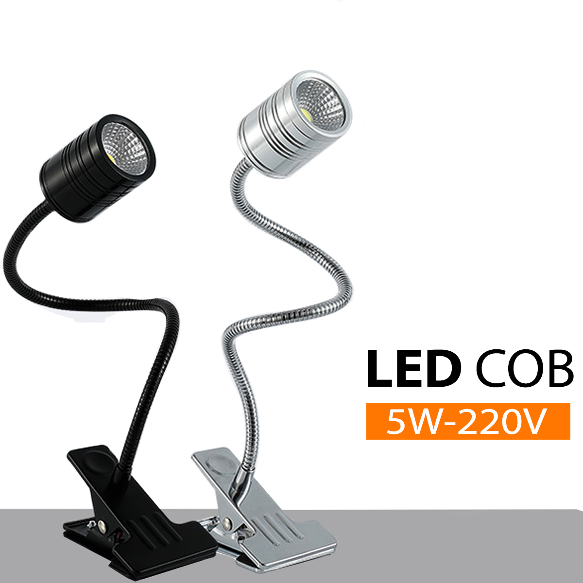 Đèn kẹp đọc sách đầu giường BOLUX 5W-220V, Bóng Led COB ánh sáng chiếu rọi tập trung, Thân đèn Kim loại uốn 360 độ