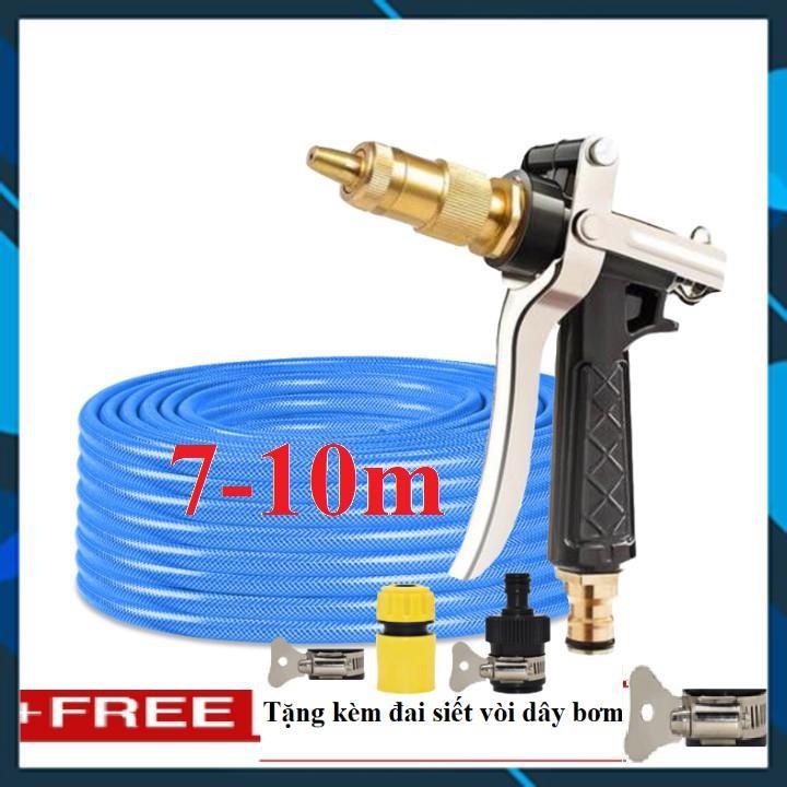 Vòi Xịt️ Bộ dây vòi xịt nước rửa xe, tưới cây , tăng áp 3 lần, loại 7m, 10m 206236 đầu đồng, đai, + đai