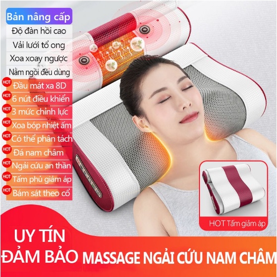 Gối massage hồng ngoại  dành cho cổ vai gáy 8 bi hàng chính hãng