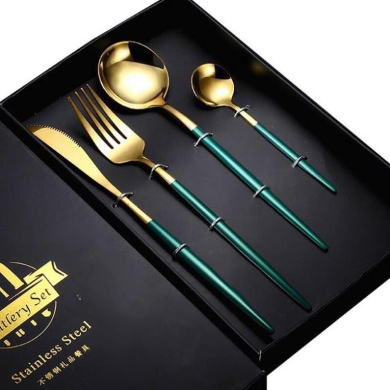Bộ thìa dĩa inox bạc và inox mạ vàng sang trọng - bán theo set 4 món