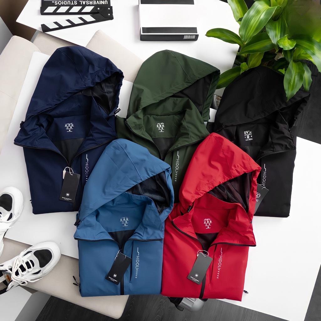 Áo Khoác Gió Unisex Nam Nữ HiDo Chống Nước Cổ Cao Kèm Mũ