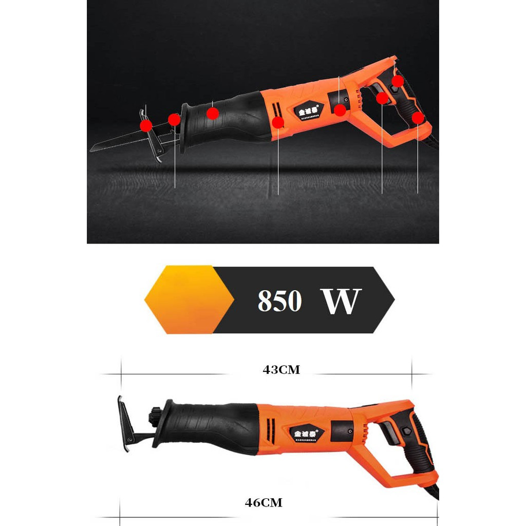 Máy cưa kiếm điện cầm tay công suất lớn oem 850w cưa tất cả các kim loại, gỗ, đá, đá...tặng kèm hộp, thiết kế chắc chắn