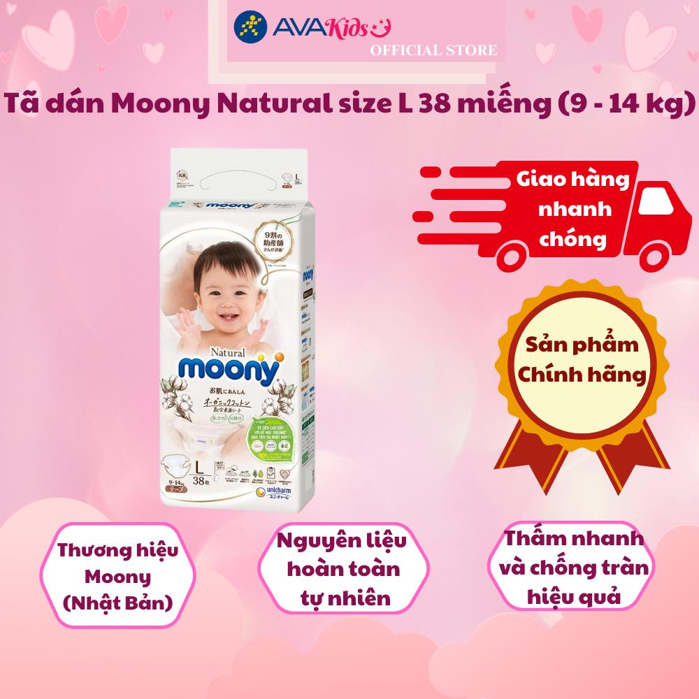 Tã dán Moony Natural size L 38 miếng (9 - 14 kg)