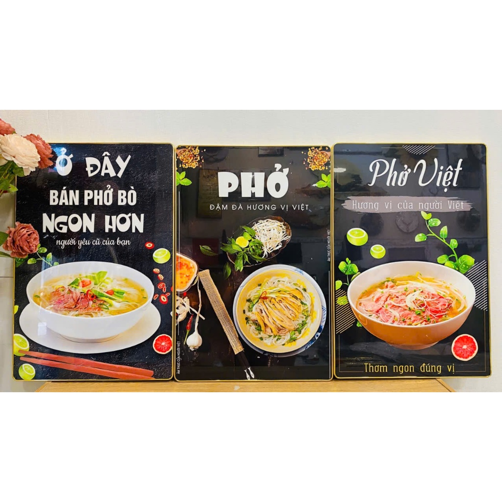 (ẢNH CHỤP THẬT)Tranh treo tường tráng gương trang trí quán phở bò kèm đinh treo