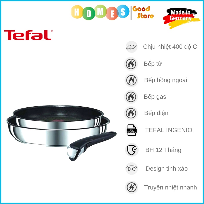 Bộ Chảo Chống Dính TEFAL Ingenio Preference 22+26 Cm Chung Tay Cầm, Nhập Khẩu Đức, Phủ Titanium Excellence Bền Gấp 6 Lần Chảo Thường - Hàng Nhập Khẩu