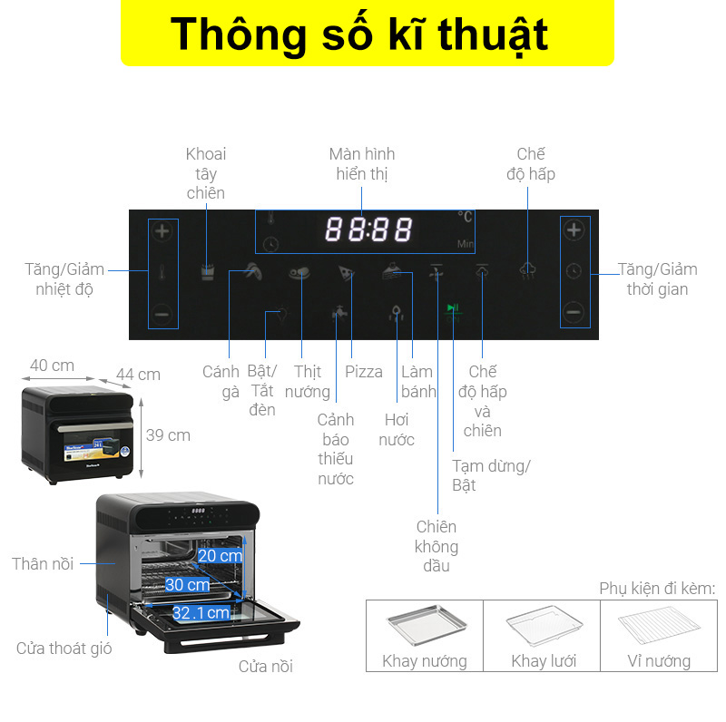 Nồi Chiên Hấp Đa Năng Bluestone AFB-5895, 24Lit- 2600W, Hấp Chiên 2in1, Hàng Chính Hãng