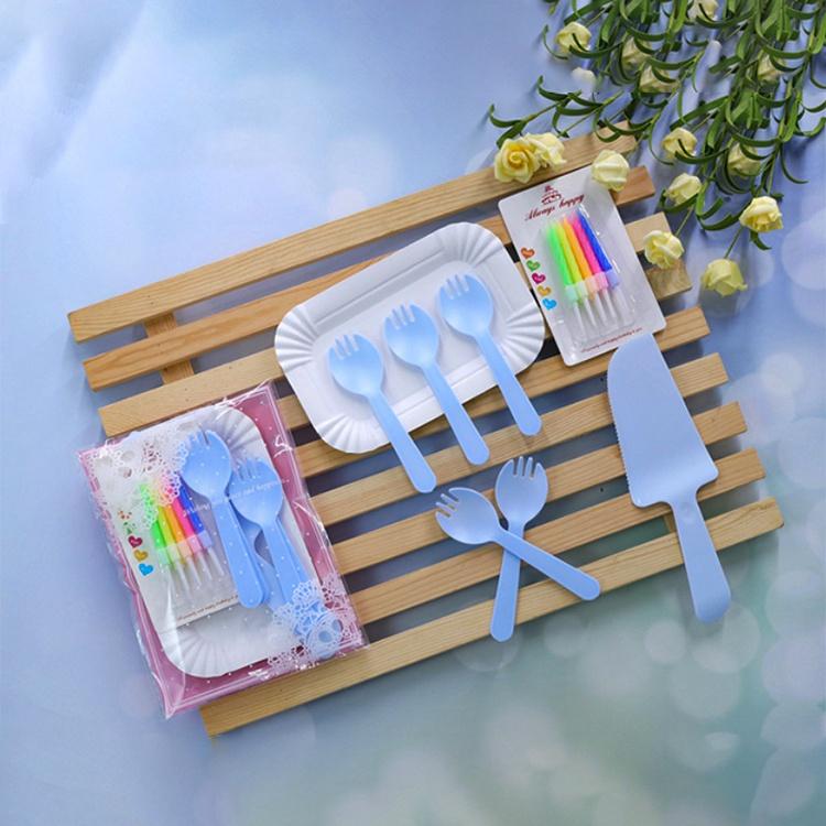 Phụ kiện bánh sinh nhật bánh kem - Combo 10 đĩa Giấy + 10 dĩa + 10 Dao + 1 vỉ 10 cây nến, Bộ Dao dĩa nến J7ST2000016