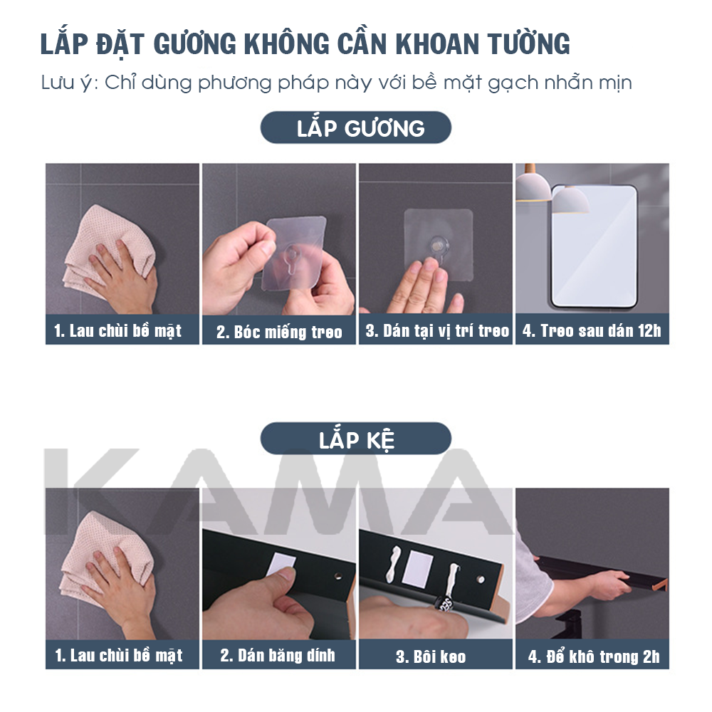 Gương Soi Phòng Tắm Treo Tường Vuông 50x70cm KAMA GS03, Bộ Gương Soi Mặt Nhà Tắm Và Kệ Để Đồ Trang Điểm Phong Cách Bắc Âu Tối Giản Mới