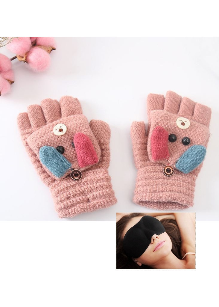 Bao tay găng tay len giữ ấm đa năng có thể để lộ ngón hoặc che kín ngón hình thỏ dể thương cho bé (6-14 tuổi) + Tặng bịt mắt ngủ