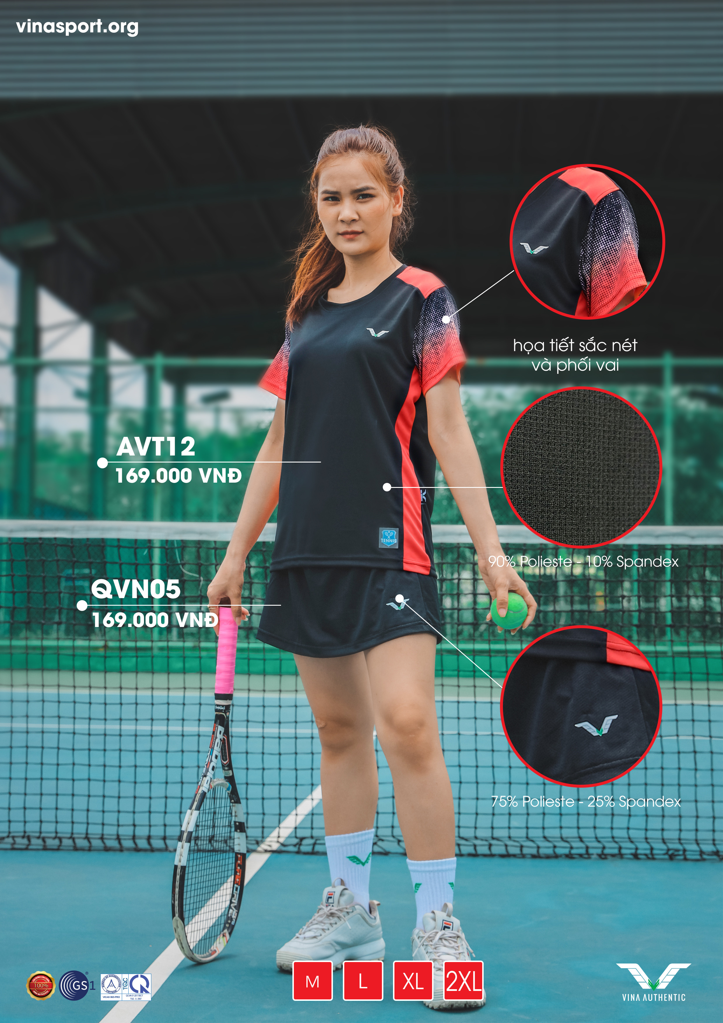 [MUA 1 TẶNG 1] Áo thun Nam TENNIS - AVT12 Vina Authentic, chất đẹp, chuẩn dáng, thấm hút mồ hôi