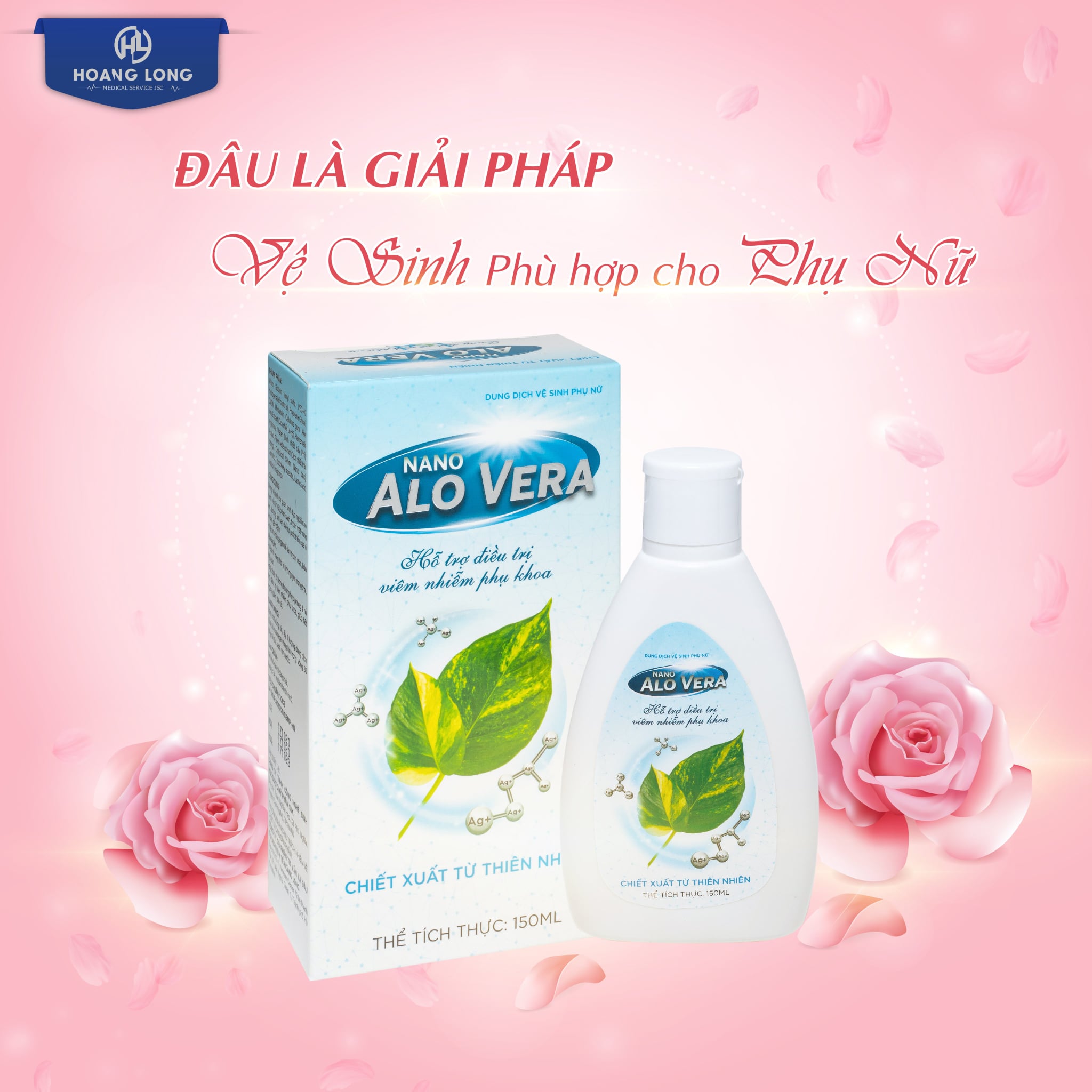 Dung dịch vệ sinh phụ nữ, an toàn cho bà bầu Nano AloVera, Chiết xuất từ là trầu không Chai 150ml