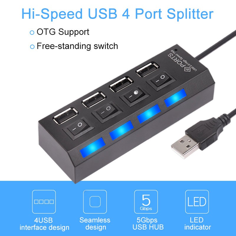 Hub USB 1 ra 4 cổng có công tắc chuẩn 2.0