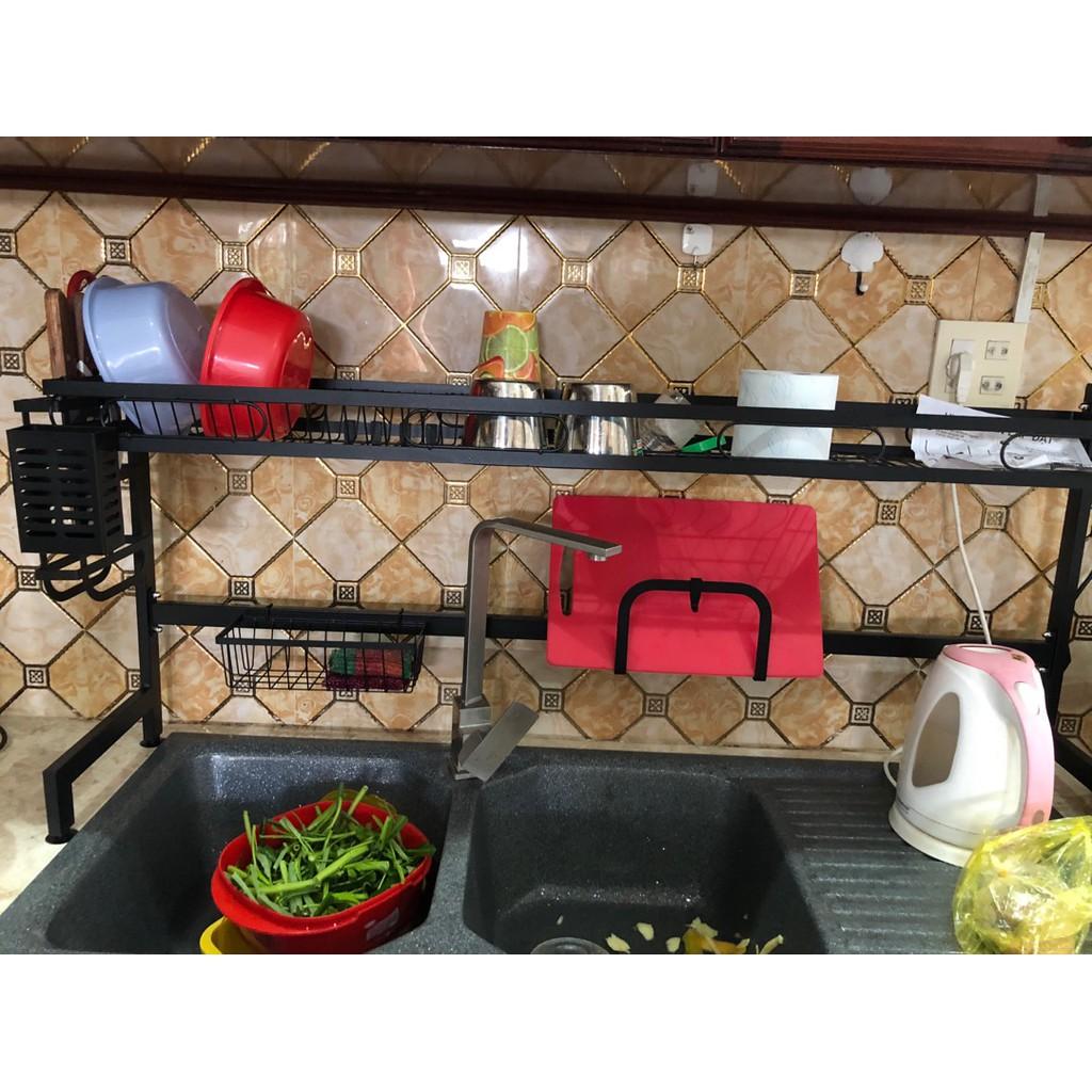 Kệ chén bát phía trên bồn rửa , kệ chén thông minh khung thép đen cao cấp sơn tĩnh điện 85cm