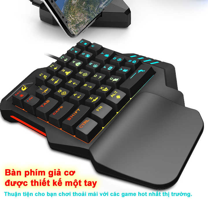 Bàn phím giả cơ FREE WOLF K1 HN chơi game Pubg Mobile, Rules of Survival, Free Fire trên điện thoại, máy tính bảng, Laptop và PC