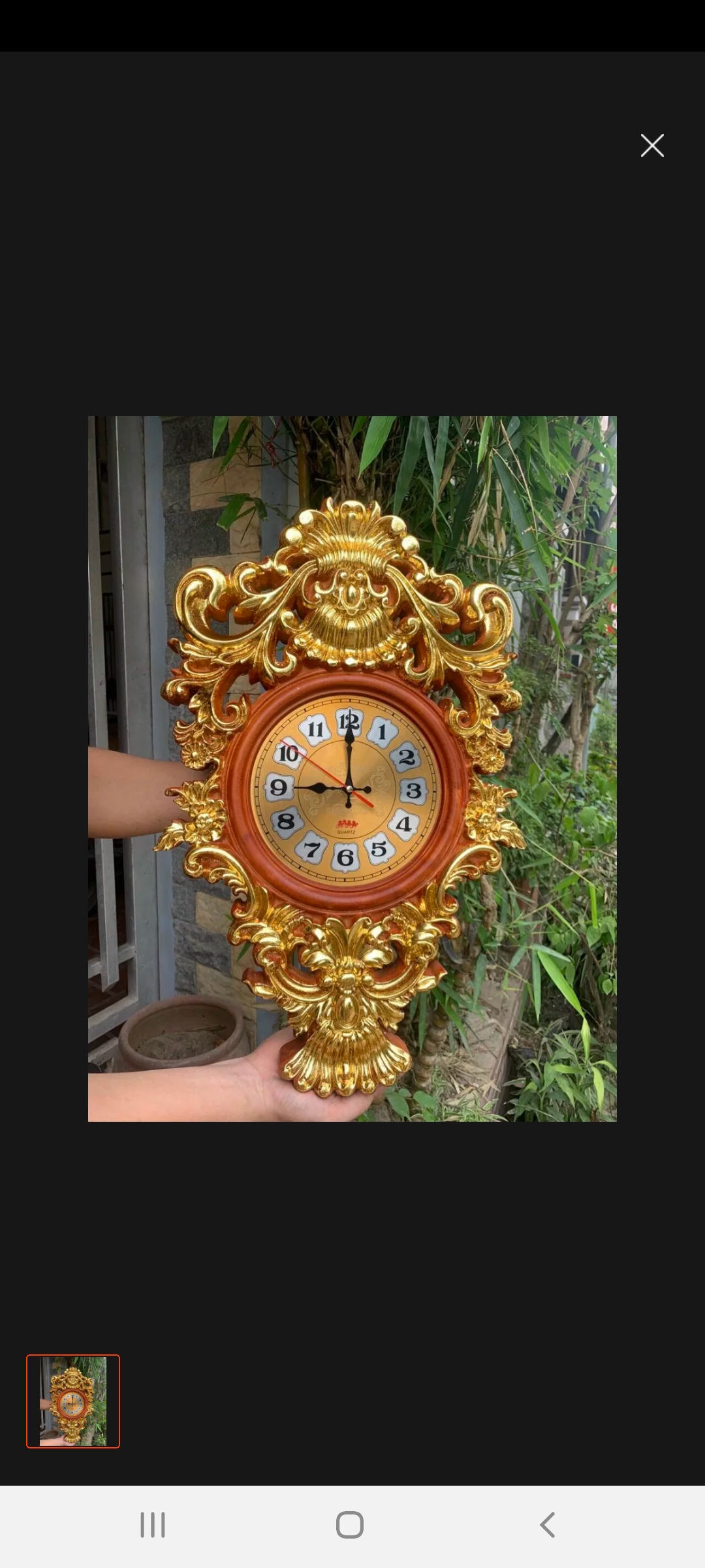 Đồng hồ treo tường trạm khắc hoa la tây tân cổ điển bằng gỗ hương đỏ kt 60×34×3,5cm