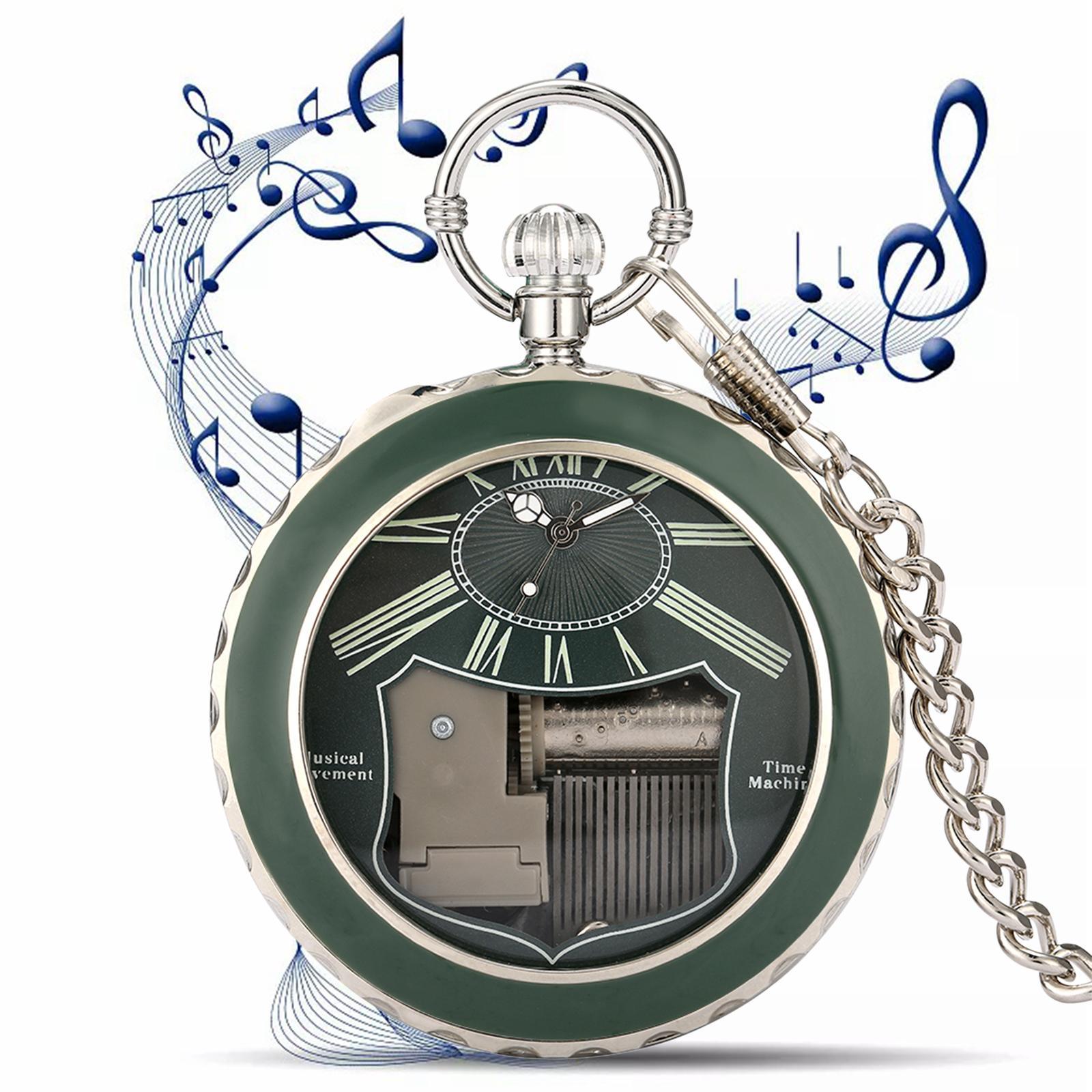 2Pieces Quartz Pocket Watch Musical Movement Retro for Graduation Son