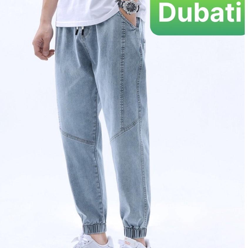 QUẦN BAGGY JEAN NAM LƯNG THUN DÁNG SUÔNG ỐNG TÚM, QUẦN JEAN NAM UNISEX- DB 57- DUBATI FASHION