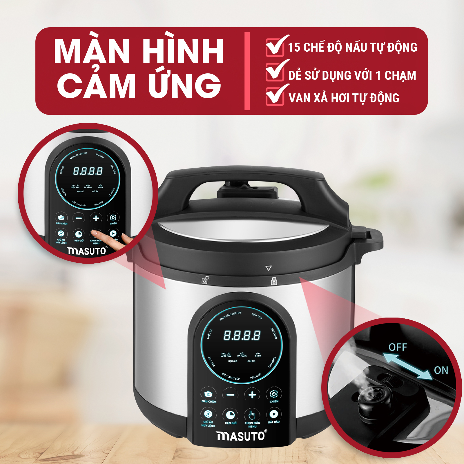 Nồi áp suất điện đa năng Masuto 6L chế độ ninh hầm chậm giữ nguyên 90% chất dinh dưỡng tặng-HÀNG CHÍNH HÃNG